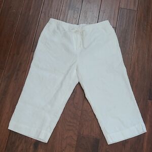 Kim Rogers White 100% Linen Fully Lined Cropped Pants size 14